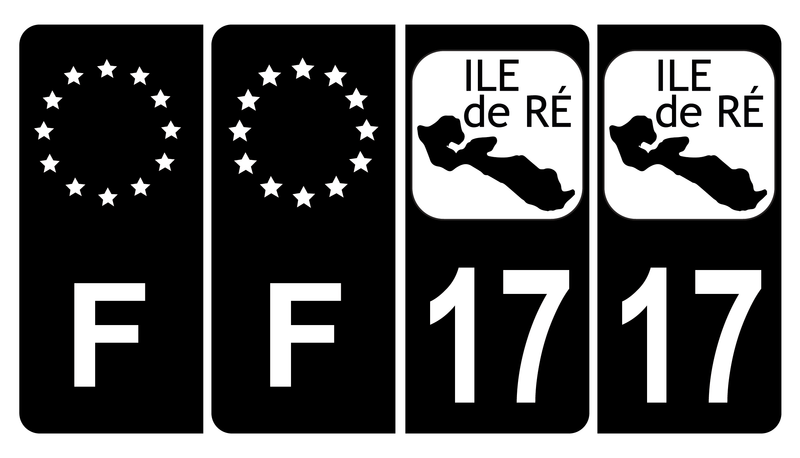 Lot de 4 Autocollants Plaque d'immatriculation Voiture 17 Île de Ré & F Europe