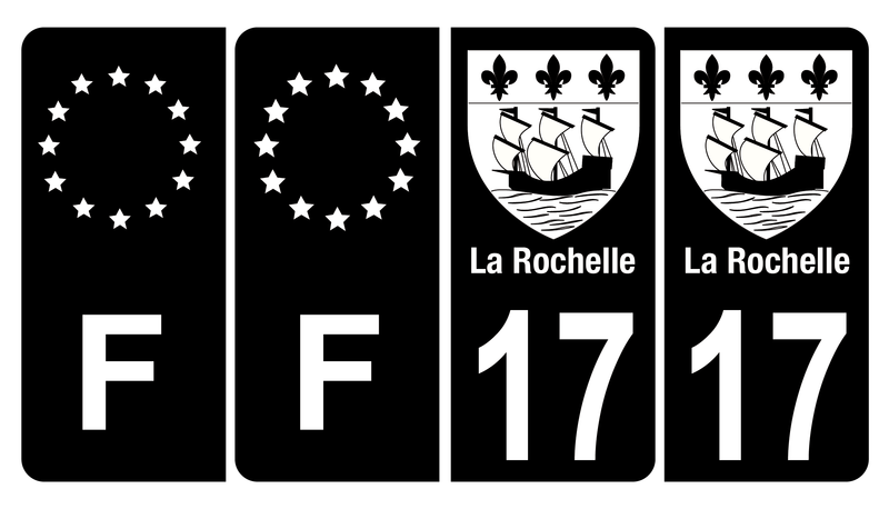 Lot de 4 Autocollants Plaque d’immatriculation Voiture 17 Blason La Rochelle