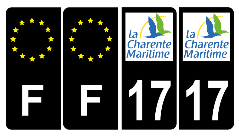 Lot de 4 Autocollants Plaque d’immatriculation Voiture 17 Charente Maritime