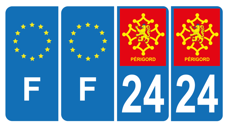 Lot de 4 Autocollants Plaque d'immatriculation Voiture 24 Périgord & F Europe