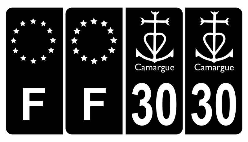 Lot de 4 Autocollants Plaque d'immatriculation Voiture 30 Logo Camargue & F Europe