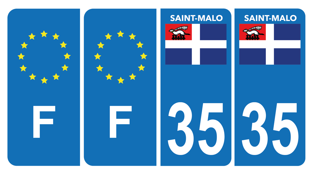 Lot de 4 Autocollants Plaque d'immatriculation Voiture 35 Saint Malo 