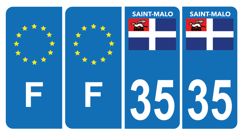 Lot de 4 Autocollants Plaque d'immatriculation Voiture 35 Saint Malo 