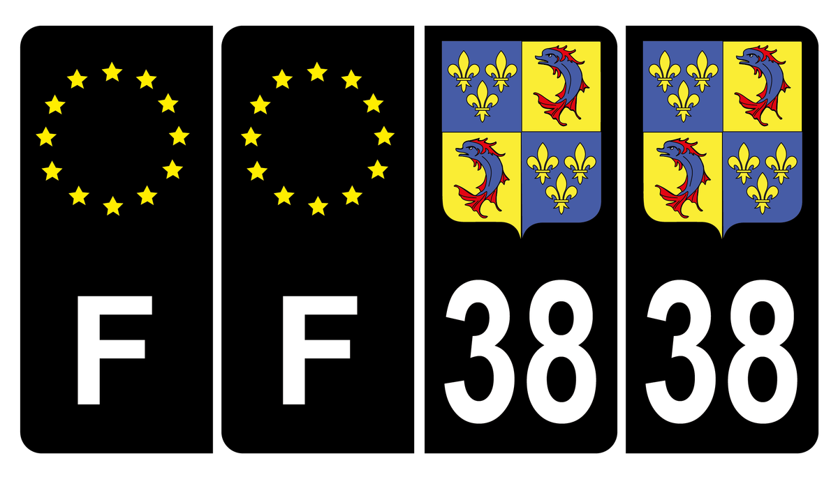 Lot De 4 Autocollants Plaque Immatriculation - Blason Dauphiné & F Europe - Dimensions 45x100 Mm, Vinyle Anti-UV