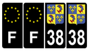 Lot de 4 Autocollants Plaque d'immatriculation Voiture 38 Blason du Dauphiné & F Europe