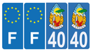Lot de 4 Autocollants Plaque d’immatriculation Voiture 40 Blason des Landes