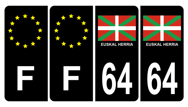 Lot 4 Autocollants Plaque d'immatriculation Voiture 64 Euskal Herria Pays Basque
