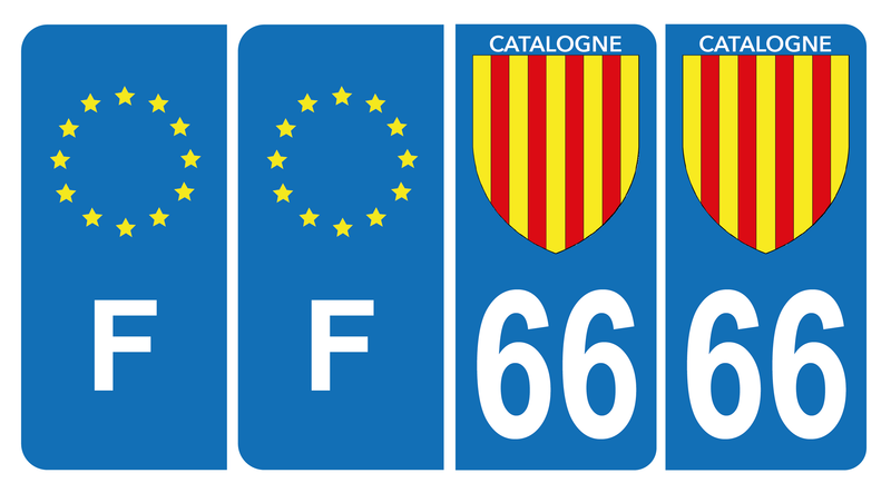 Lot de 4 Autocollants Plaque d'immatriculation Voiture 66 Catalogne Bis & F Europe