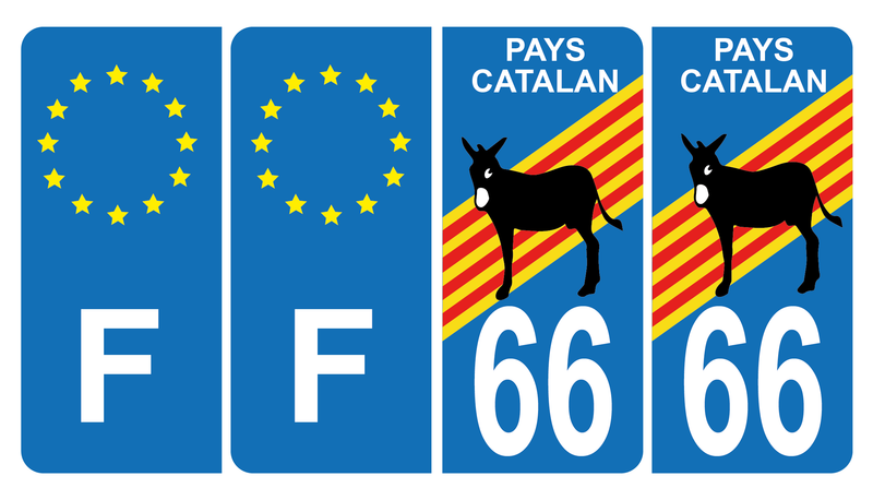 Lot de 4 Autocollants Plaque d’immatriculation 66 Logo Blason Pays Catalan Logo Ane