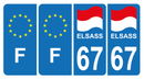 Lot 4 Autocollants Plaque d'immatriculation Voiture 67 Alsace Elsass Drapeau