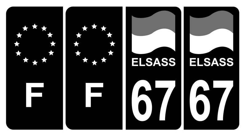Lot 4 Autocollants Plaque d'immatriculation Voiture 67 Alsace Elsass Drapeau