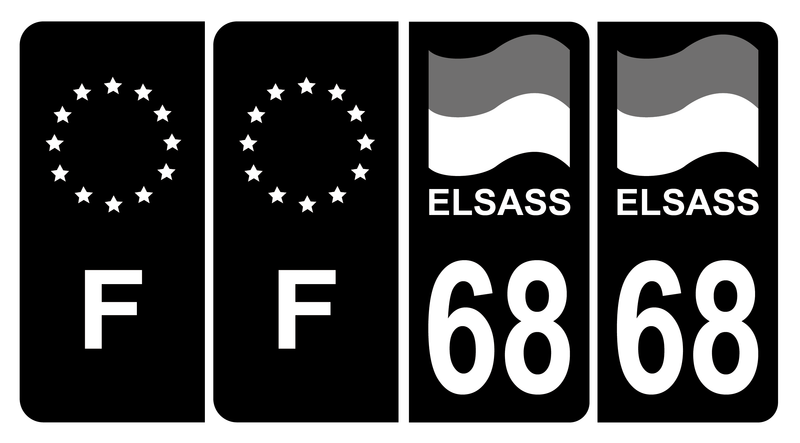 Lot 4 Autocollants Plaque d'immatriculation Voiture 68 Alsace Elsass Drapeau