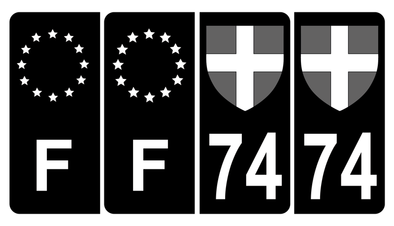 Lot 4 Autocollants Plaque d'immatriculation Voiture 74 Croix de Savoie