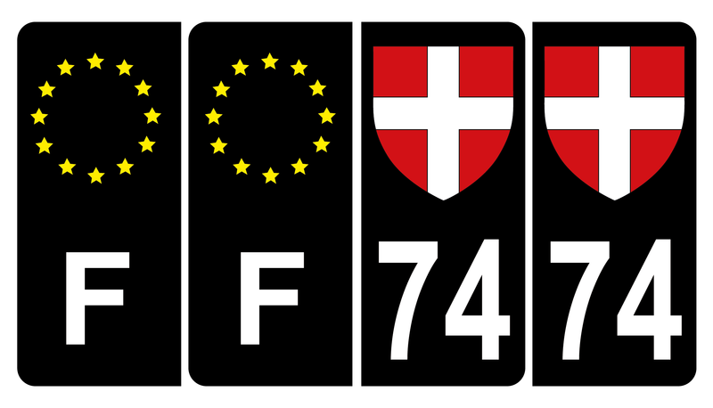 Lot 4 Autocollants Plaque d'immatriculation Voiture 74 Croix de Savoie