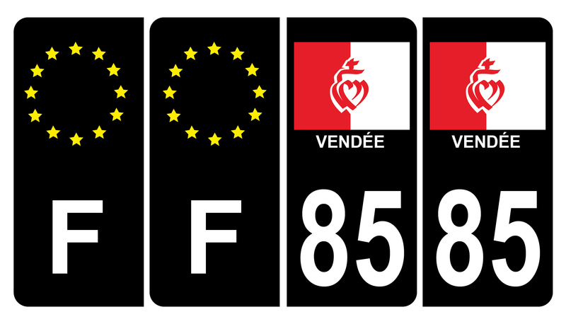 Lot de 4 Autocollants Plaque d'immatriculation Voiture 85 Drapeau Vendéen Bis & F Europe