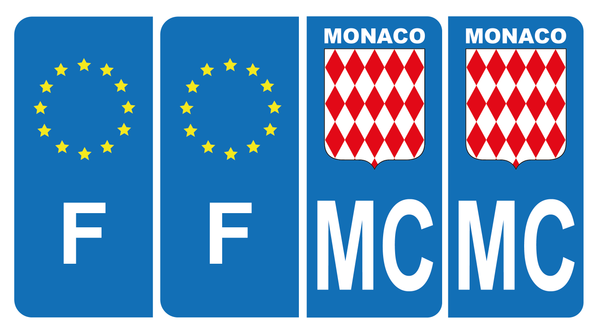 Lot de 4 Autocollants Plaque d'immatriculation Voiture MC Blason Monaco & F Europe