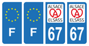 Lot 4 Autocollants Plaque d'immatriculation Voiture Elsass 67
