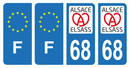 Lot 4 Autocollants Plaque d'immatriculation Voiture Elsass 68
