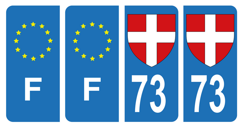 Lot 4 Autocollants Plaque d'immatriculation Voiture 73 Croix de Savoie