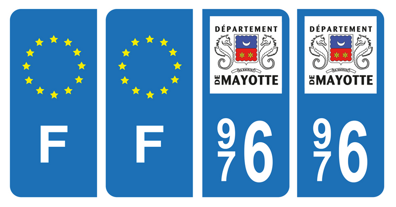 Lot 4 Autocollants Plaque d'immatriculation 976 Mayotte