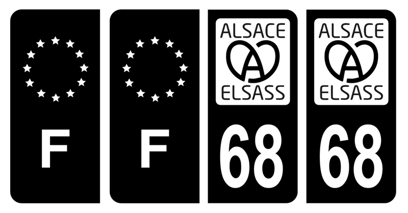 Lot 4 Autocollants Plaque d'immatriculation Voiture Elsass 68