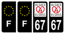 Lot 4 Autocollants Plaque d'immatriculation Voiture Elsass 67