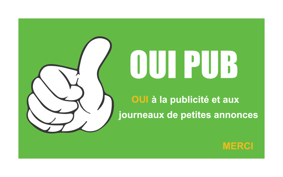 Autocollant Sticker Oui Pub Boîte aux Lettres Vert avec Logo Pouce