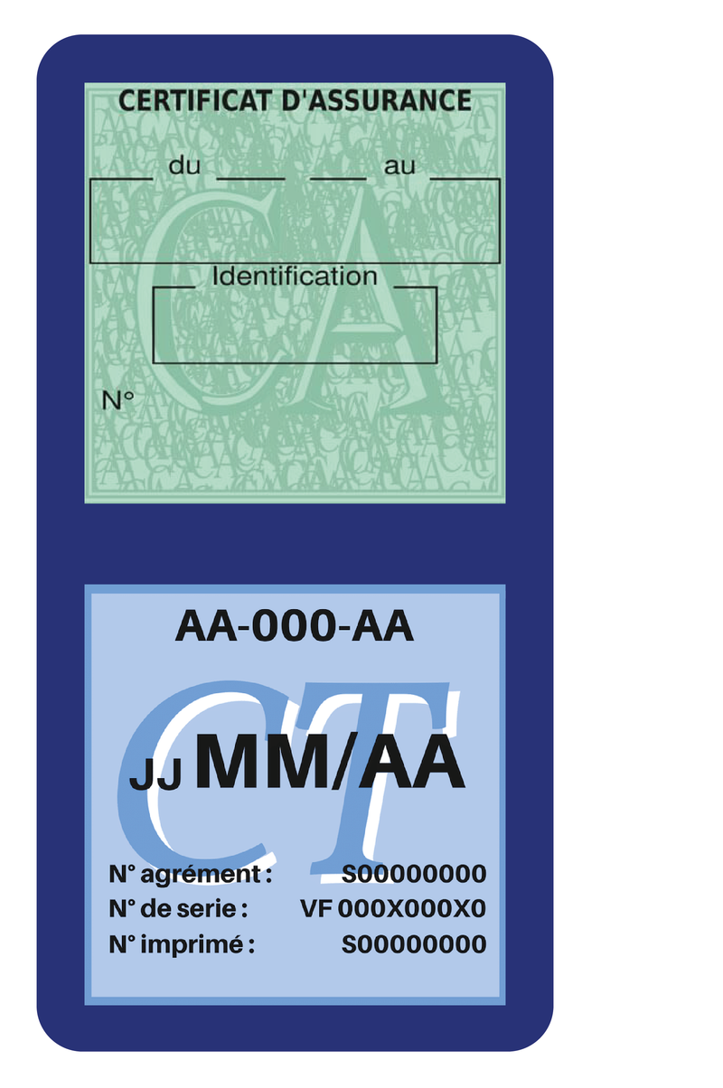 Porte Vignette Assurance Pare Brise Voiture Pour Smart | Double Étui Pochette Adhésive Autocollant Sticker Bleu