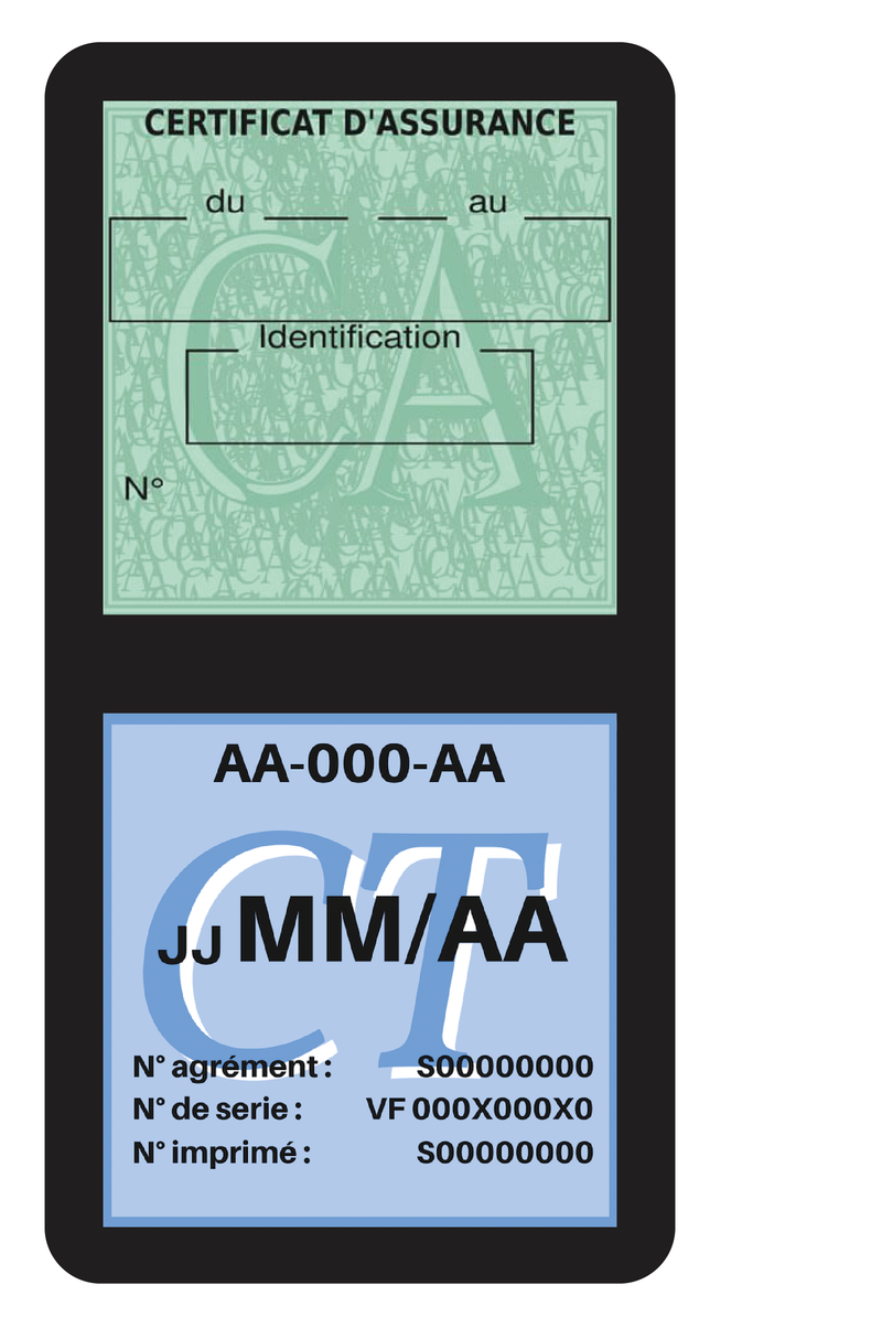 Porte Vignette Assurance Pare Brise Voiture Neutre | Double Étui Pochette Adhésive Autocollant Sticker Noir