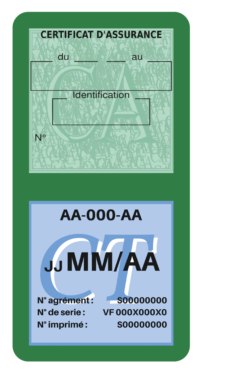 Porte Vignette Assurance Pare Brise Voiture Neutre | Double Étui Pochette Adhésive Autocollant Sticker Vert