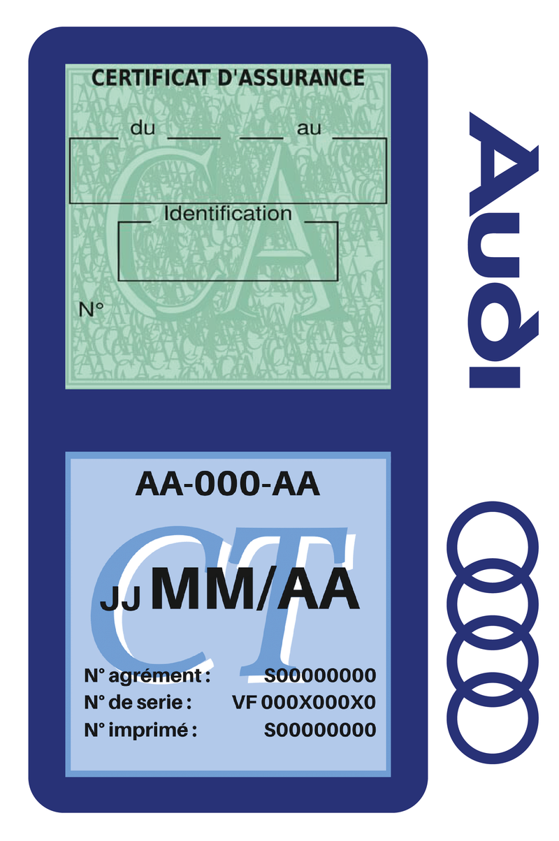 Porte Vignette Assurance Pare Brise Voiture Pour Audi | Double Étui Pochette Adhésive Autocollant Sticker Bleu