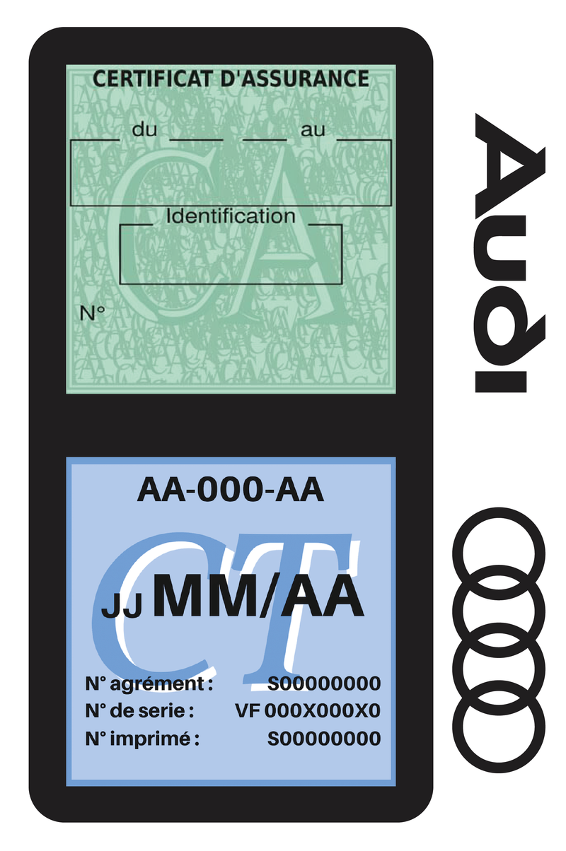 Porte Vignette Assurance Pare Brise Voiture Pour Audi | Double Étui Pochette Adhésive Autocollant Sticker Noir