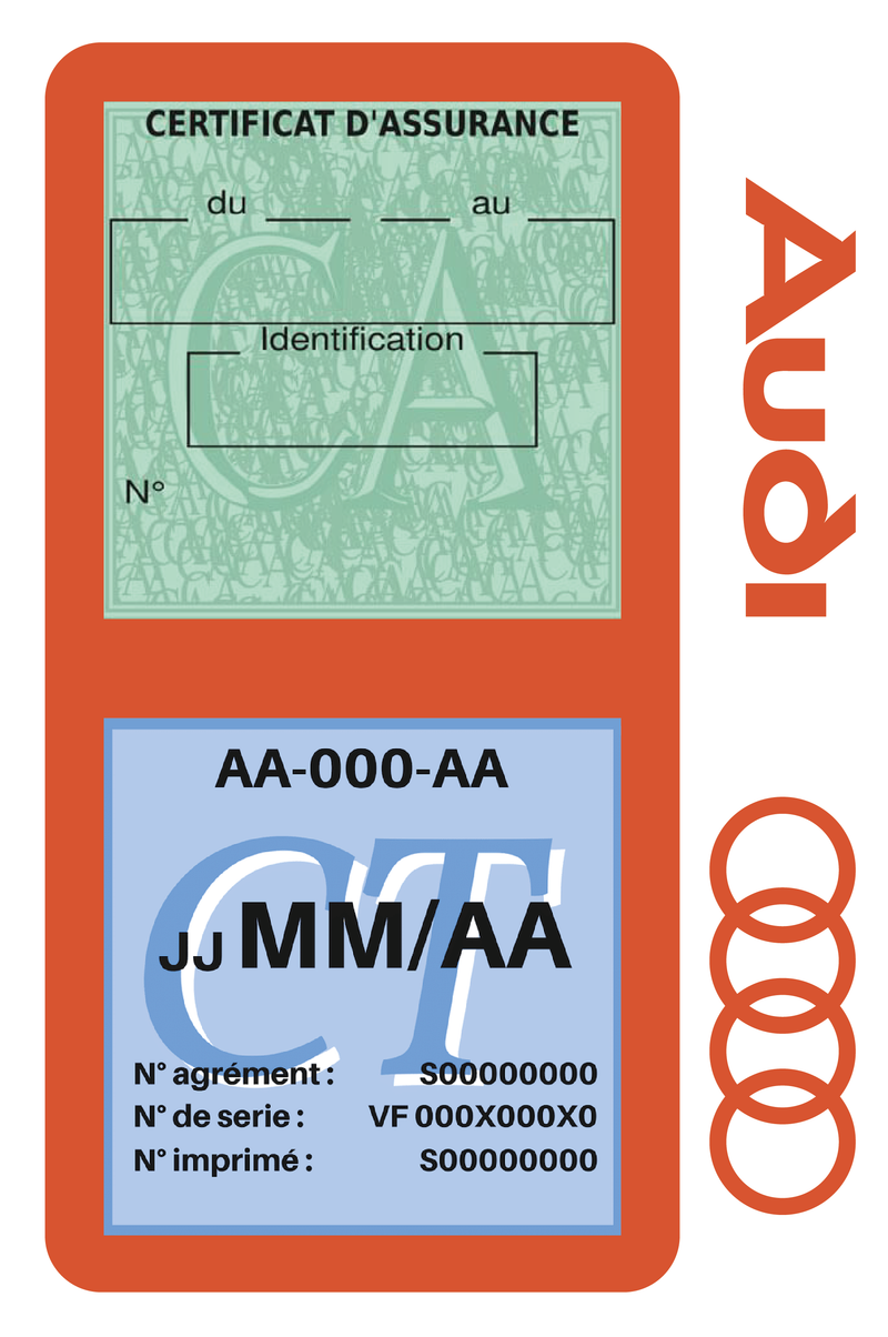 Porte Vignette Assurance Pare Brise Voiture Pour Audi | Double Étui Pochette Adhésive Autocollant Sticker Orange