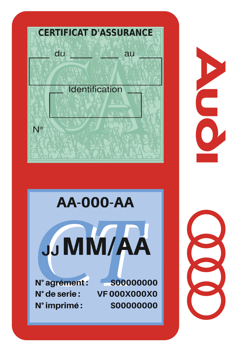 Porte Vignette Assurance Pare Brise Voiture Pour Audi | Double Étui Pochette Adhésive Autocollant Sticker Rouge