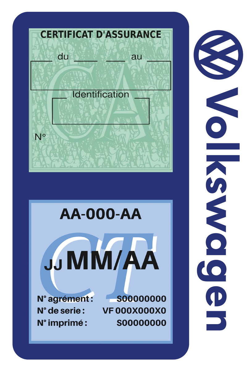 Porte Vignette Assurance Pare Brise Voiture Pour Volkswagen | Double Étui Pochette Adhésive Autocollant Sticker Bleu