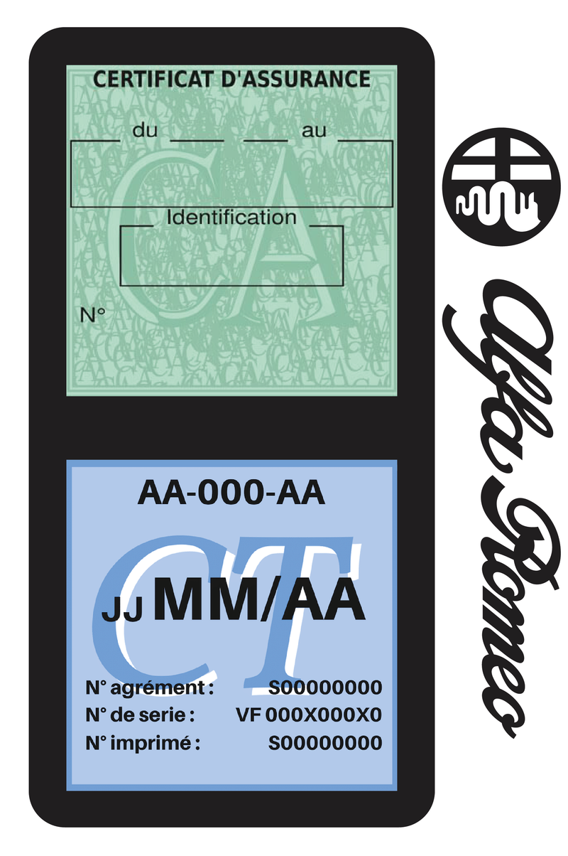 Porte Vignette Assurance Pare Brise Voiture Pour Alfa Romeo | Double Étui Pochette Adhésive Autocollant Sticker Noir