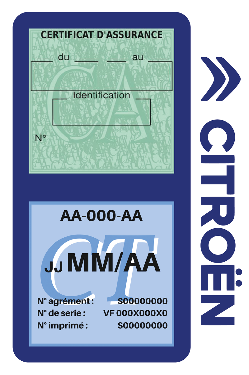 Porte Vignette Assurance Pare Brise Voiture Pour Citroën | Double Étui Pochette Adhésive Autocollant Sticker Bleu