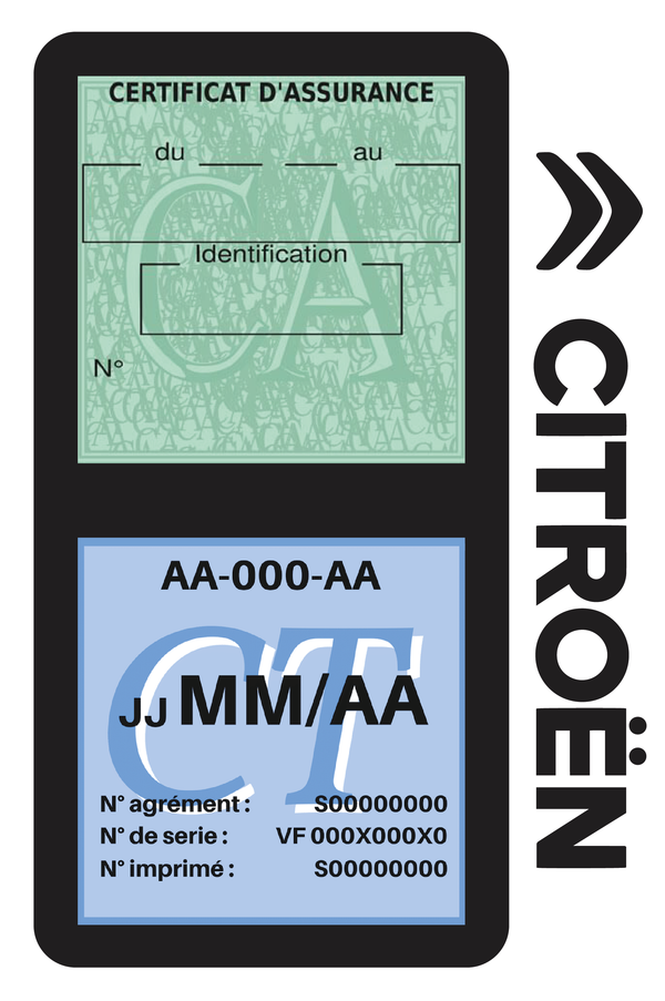 Porte Vignette Assurance Pare Brise Voiture Pour Citroën | Double Étui Pochette Adhésive Autocollant Sticker Noir