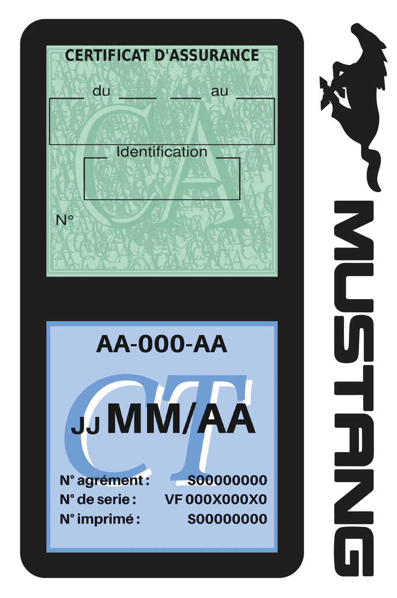 Porte Vignette Assurance Pare Brise Voiture Pour Mustang | Double Étui Pochette Adhésive Autocollant Sticker Noir