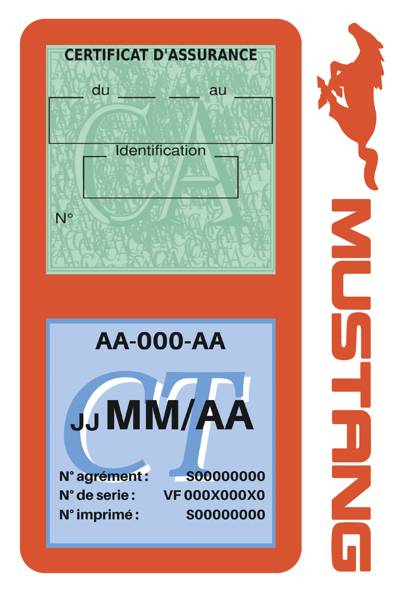 Porte Vignette Assurance Pare Brise Voiture Pour Mustang | Double Étui Pochette Adhésive Autocollant Sticker Orange