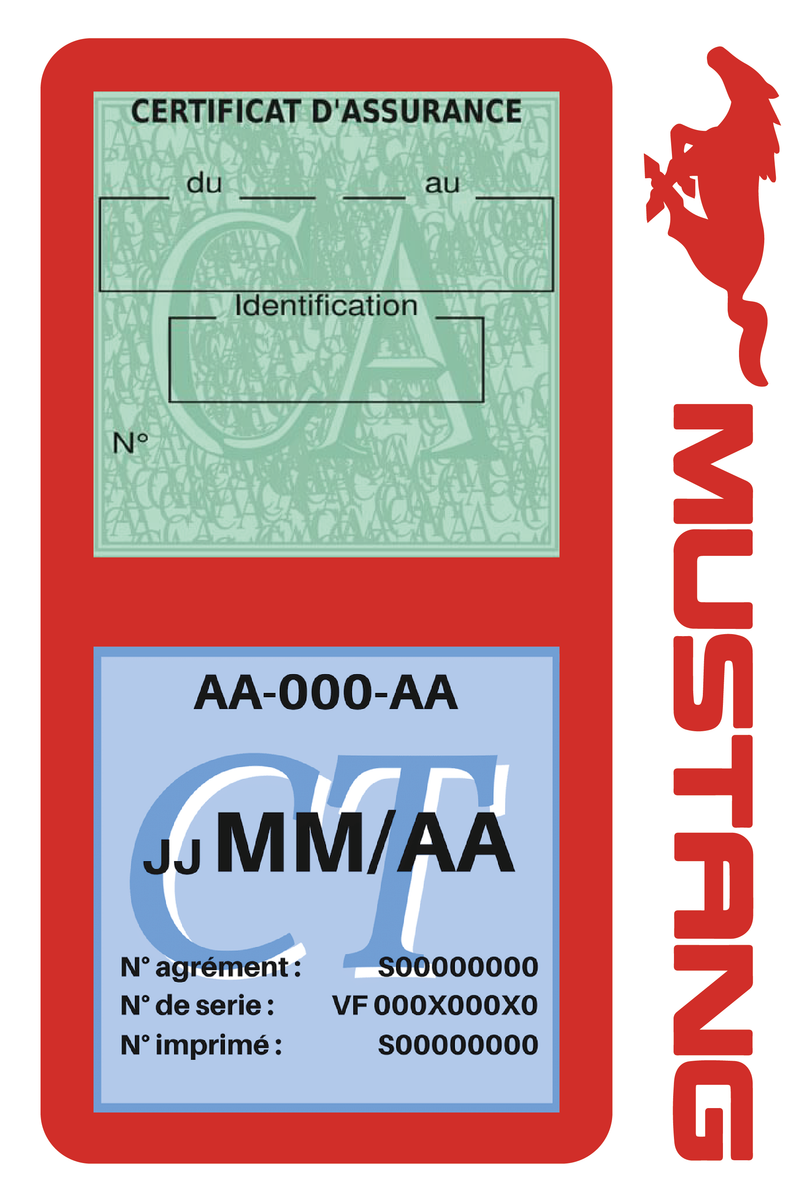 Porte Vignette Assurance Pare Brise Voiture Pour Mustang | Double Étui Pochette Adhésive Autocollant Sticker Rouge