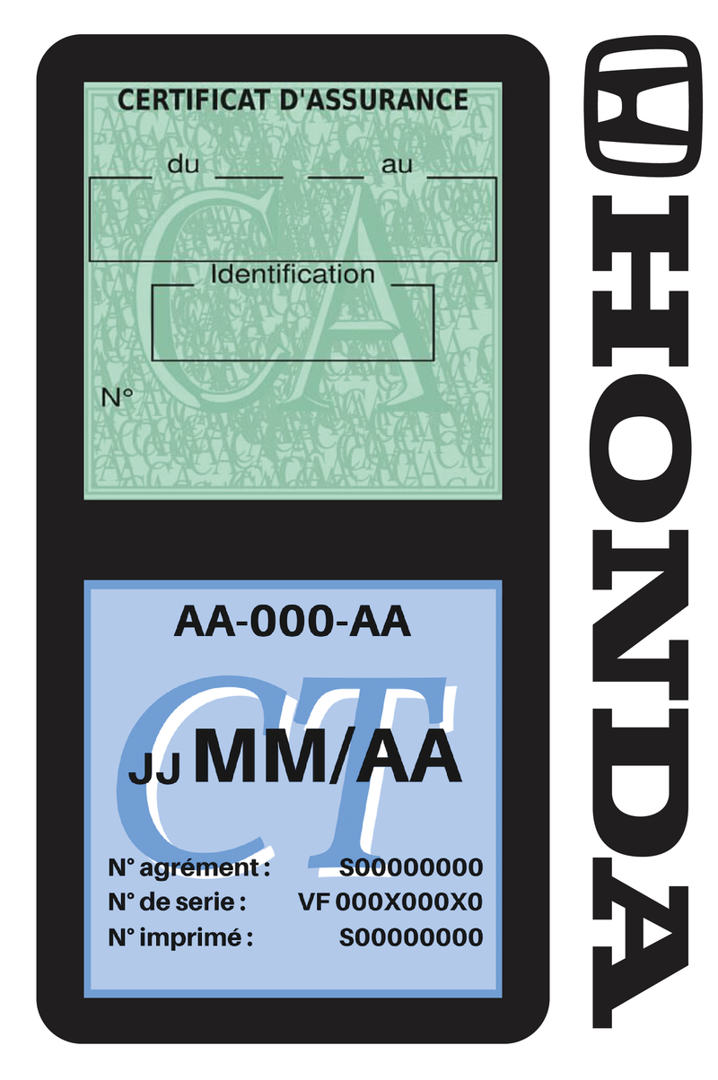 Porte Vignette Assurance Pare Brise Voiture Pour Honda | Double Étui Pochette Adhésive Autocollant Sticker Noir