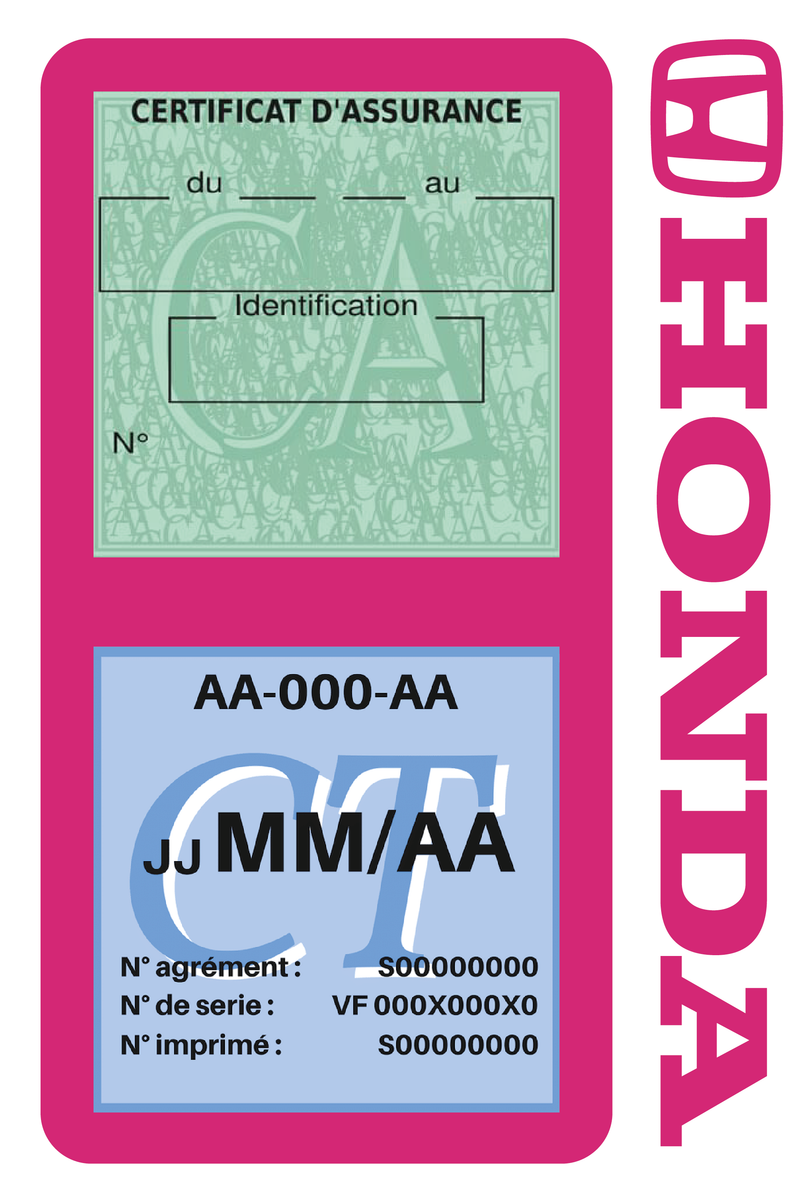 Porte Vignette Assurance Pare Brise Voiture Pour Honda | Double Étui Pochette Adhésive Autocollant Sticker Rose