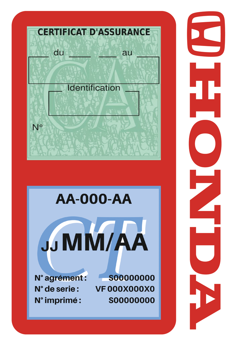 Porte Vignette Assurance Pare Brise Voiture Pour Honda | Double Étui Pochette Adhésive Autocollant Sticker Rouge