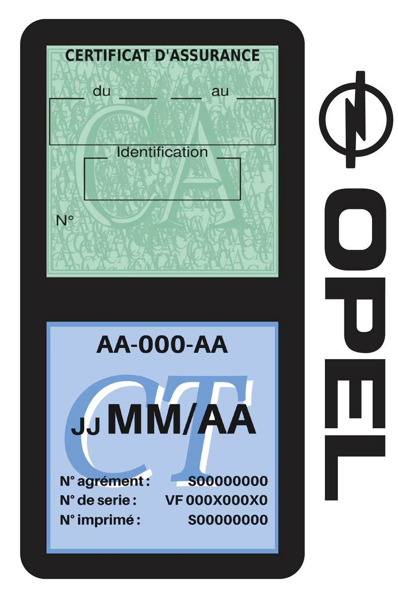 Porte Vignette Assurance Pare Brise Voiture Pour Opel | Double Étui Pochette Adhésive Autocollant Sticker Noir