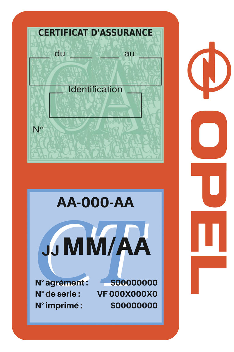 Porte Vignette Assurance Pare Brise Voiture Pour Opel | Double Étui Pochette Adhésive Autocollant Sticker Orange