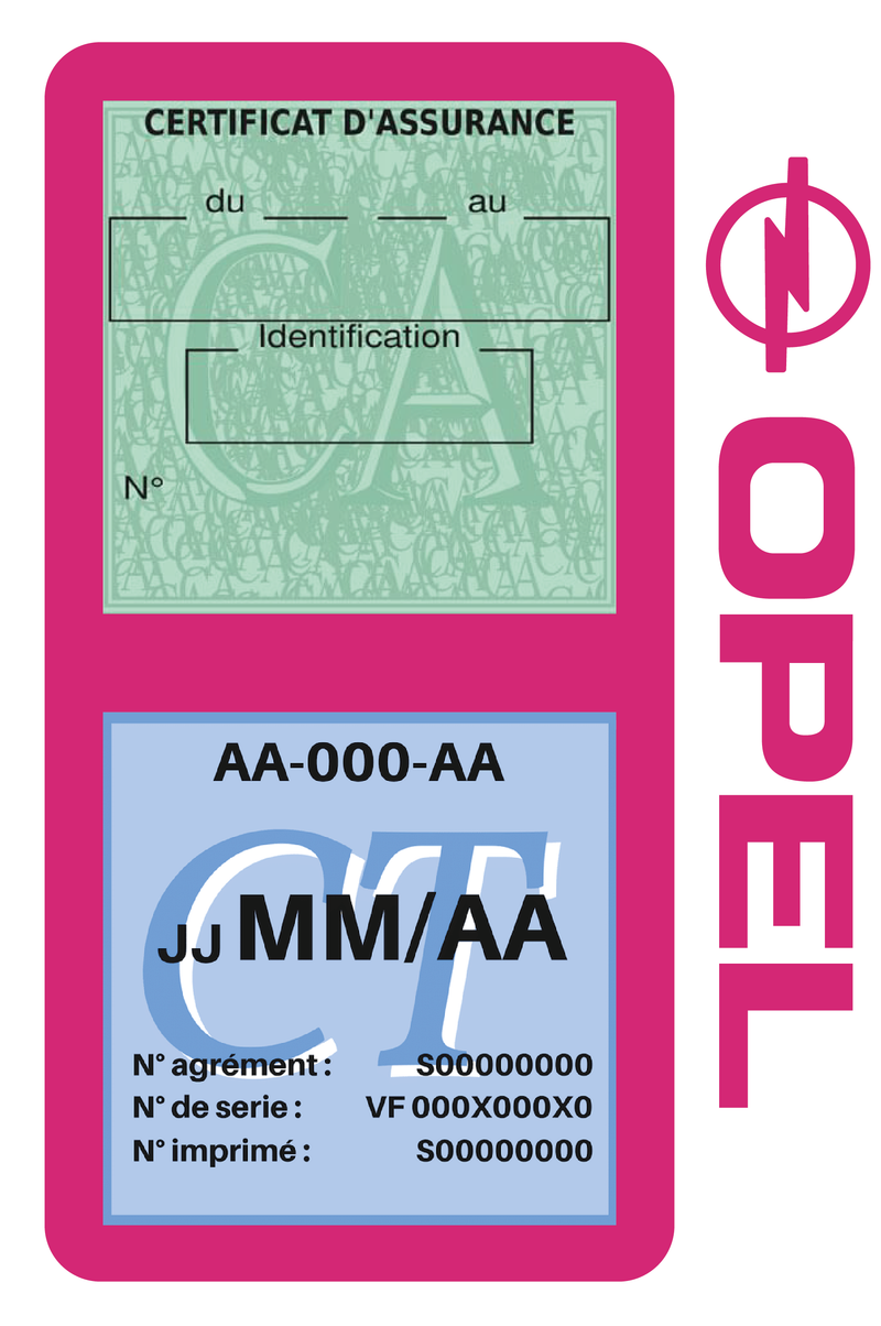Porte Vignette Assurance Pare Brise Voiture Pour Opel | Double Étui Pochette Adhésive Autocollant Sticker Rose