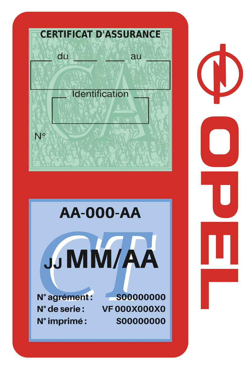 Porte Vignette Assurance Pare Brise Voiture Pour Opel | Double Étui Pochette Adhésive Autocollant Sticker Rouge