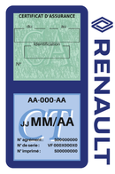 Porte Vignette Assurance Pare Brise Voiture Pour Renault | Double Étui Pochette Adhésive Autocollant Sticker Bleu