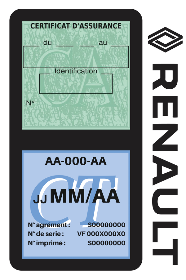 Porte Vignette Assurance Pare Brise Voiture Pour Renault | Double Étui Pochette Adhésive Autocollant Sticker Noir
